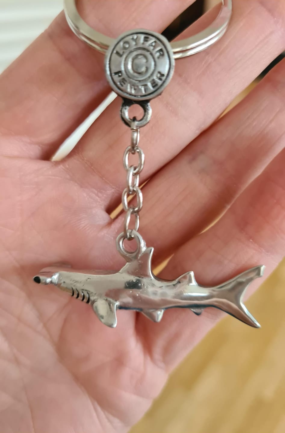 Customer photo review of Real Silver 925 key chain: Hammerhead Shark