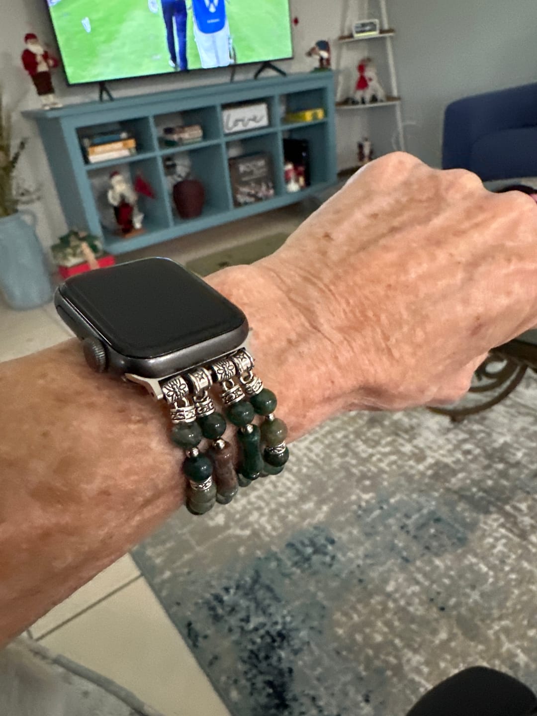 Customer photo review of Vintage Agate Stretch Apple Watch Strap