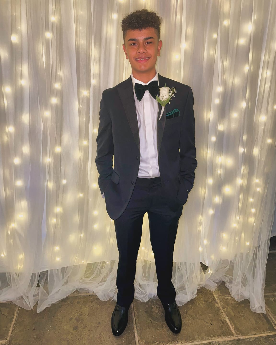 Customer photo review of Dark Green Velvet Bow Tie Wedding Set