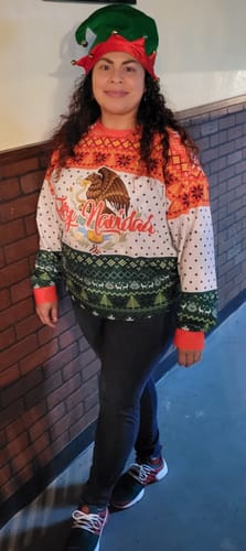 Customer photo review of Premium Fleece Feliz Navidad Pj/ Christmas Sweatshirt