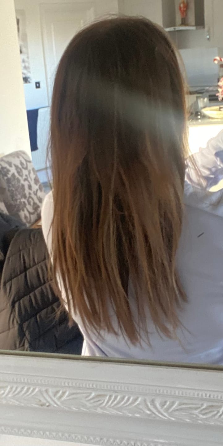 Customer photo review of 14" Seamless Five Piece Clip-in Human Hair Extension (95g)