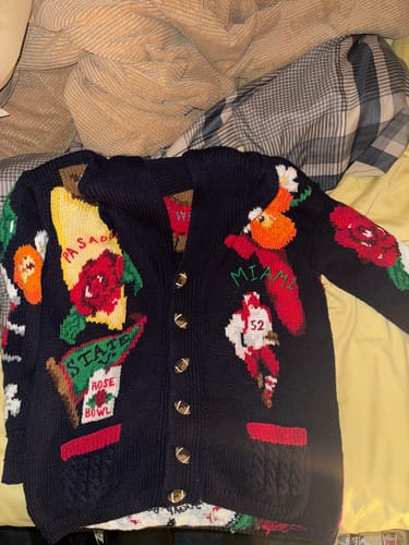 Customer photo review of Vintage The Eagles Eye Miami Football Rose Bowl Knit Cardigan Sweater Size XL