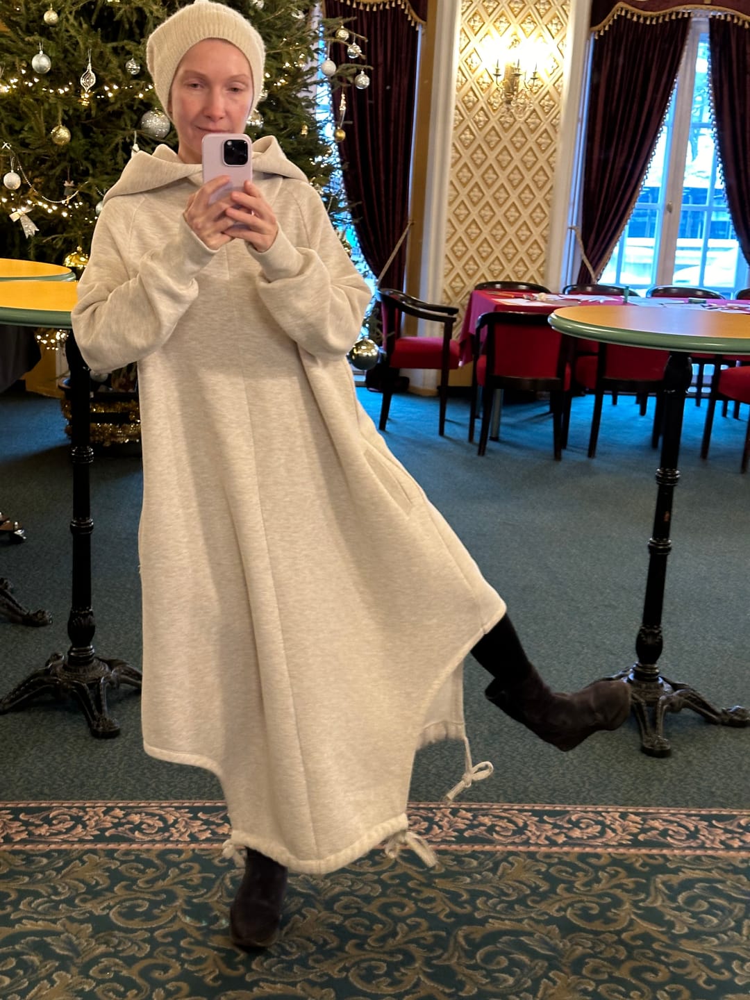 Customer photo review of Oversize Cream Hoodie Dress