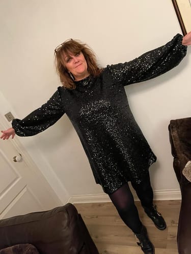 Customer photo review of Sadie Swing Black Sequin Party Dress