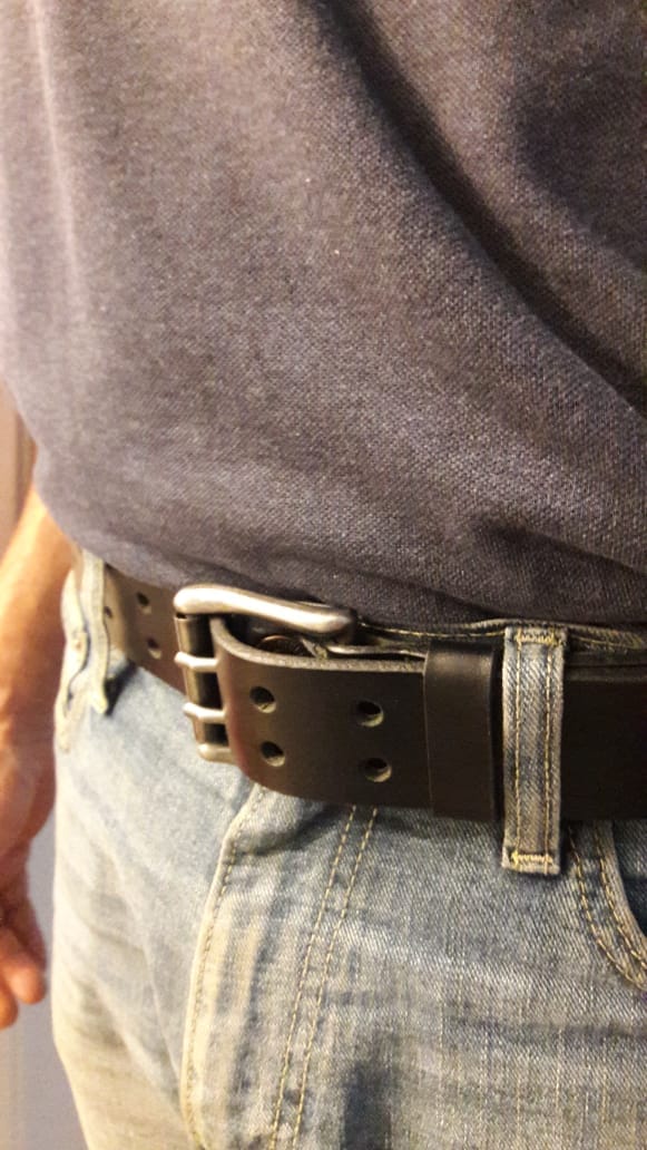 Customer photo review of Black Double Hole Full Grain Leather Belt