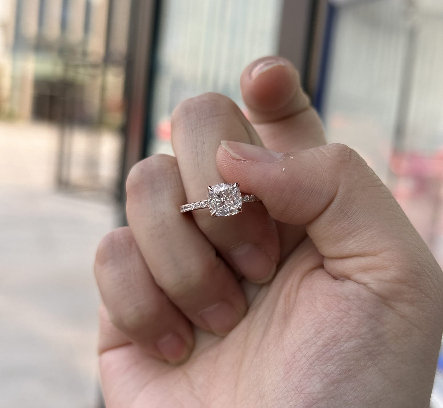 Customer photo review of Louily 2~2.5 Carat Cushion Cut White Sapphire Women's Engagement Ring