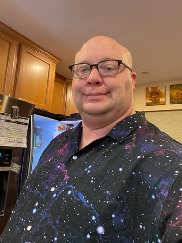 Customer photo review of Beautiful Nebula Outer Space Button Up Shirt
