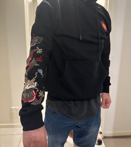 Customer photo review of Fiery Pearl Dragon Embroidered Hoodie