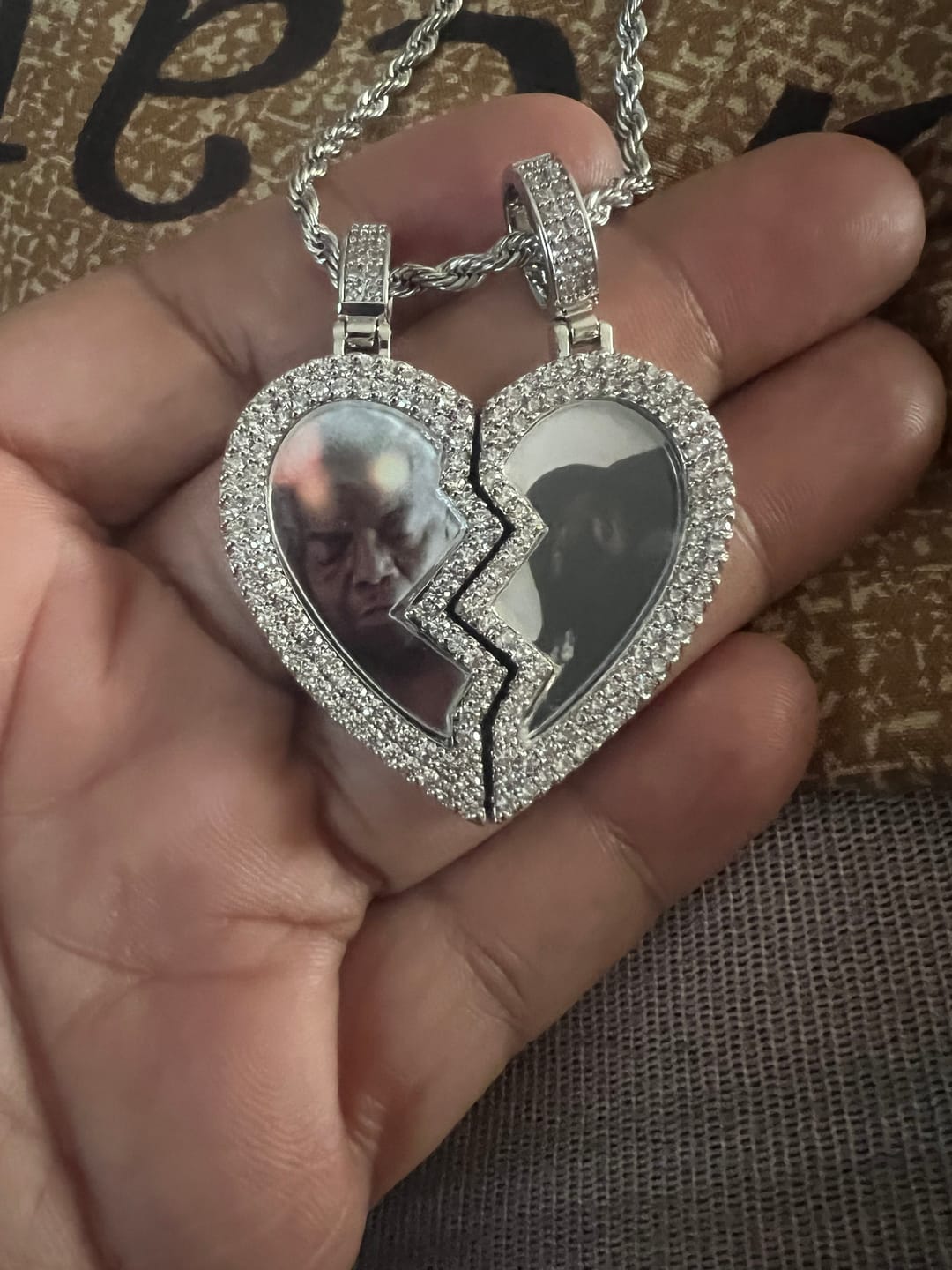 Customer photo review of Split heart Custom picture necklace