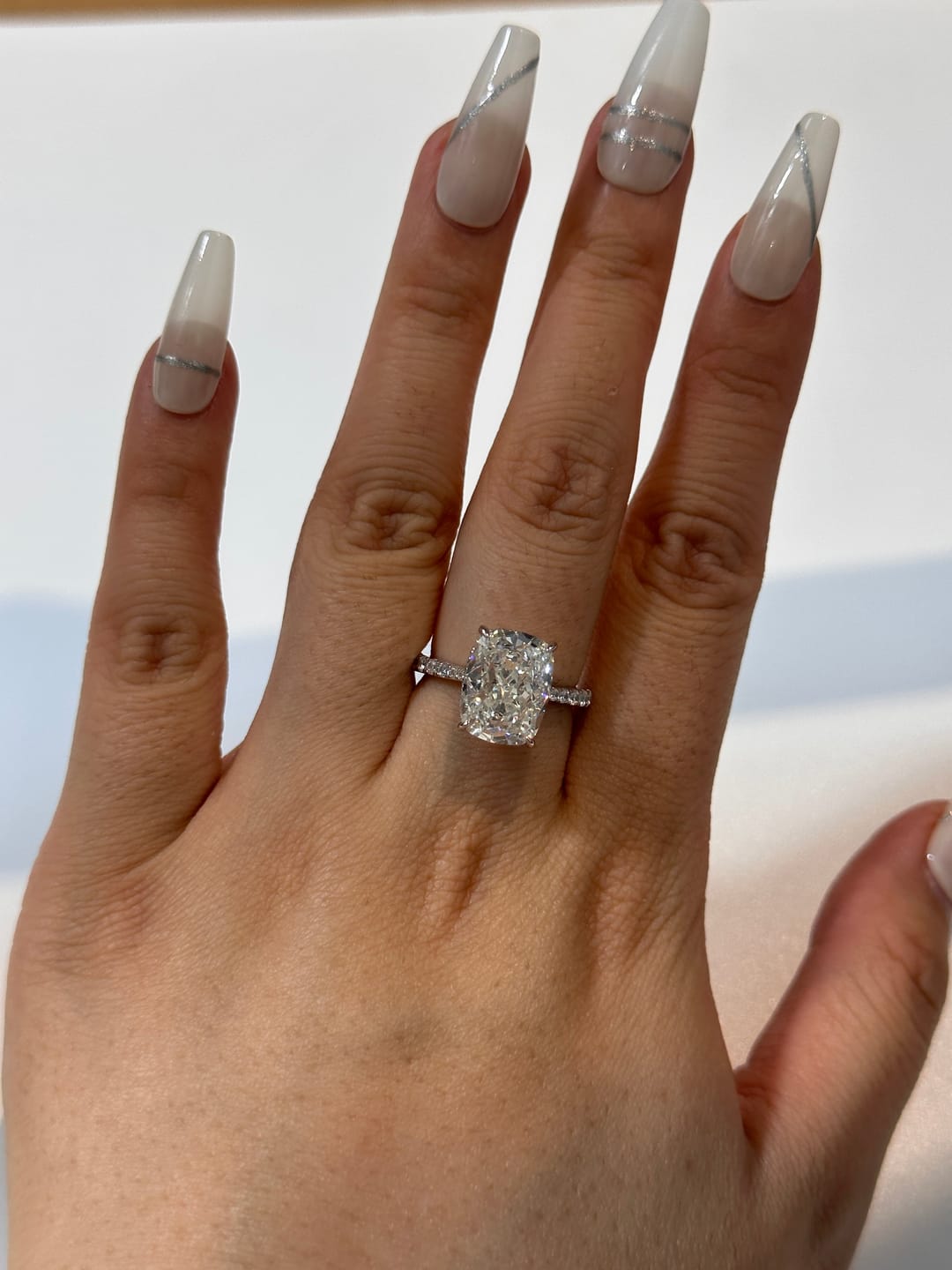 Customer photo review of Louily Exclusive Crushed Ice Cushion Cut Engagement Ring For Women In Sterling Silver