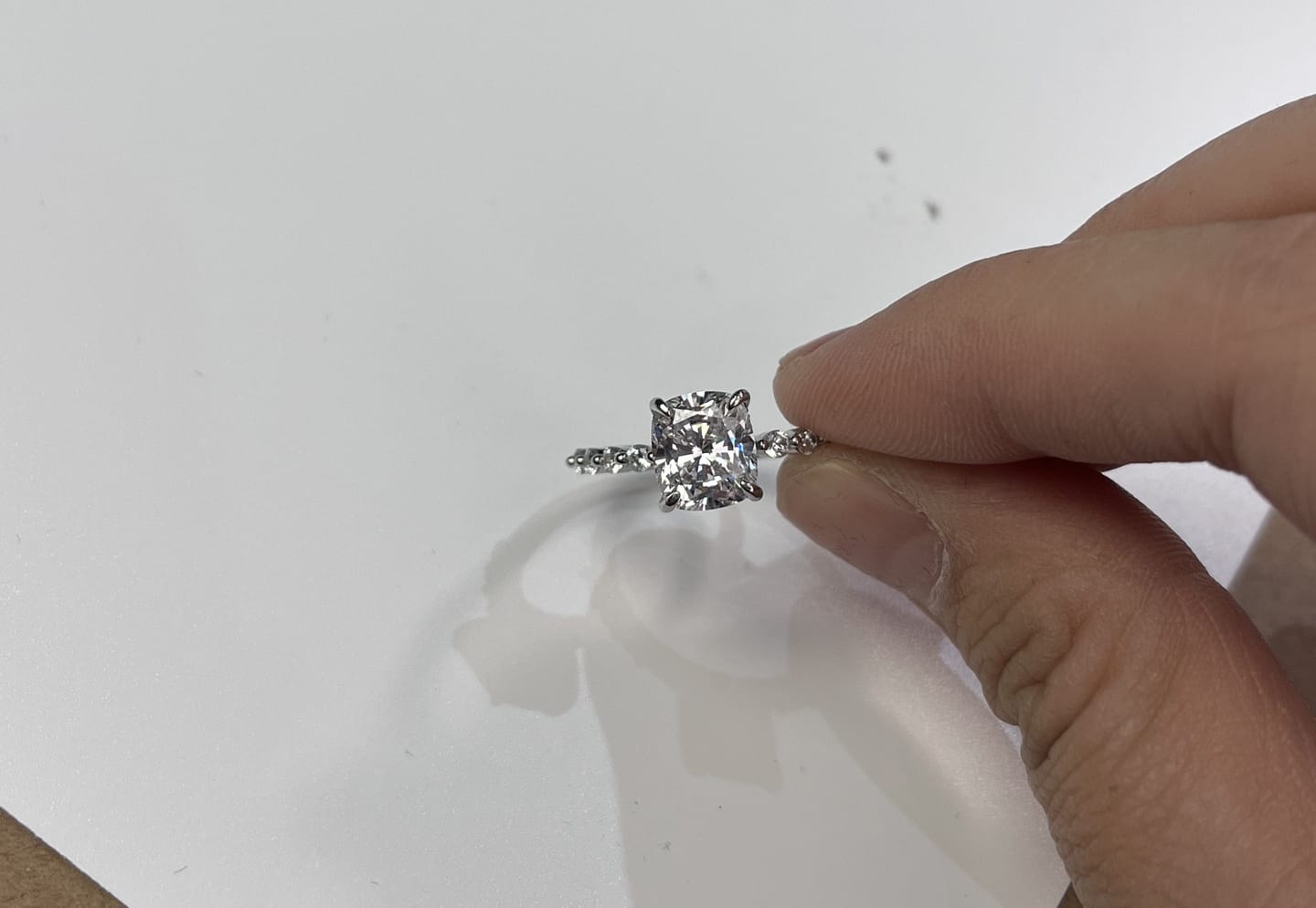 Customer photo review of Louily Exquisite 2.0 Carat Cushion Cut Engagement Ring