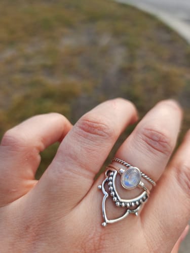 Customer photo review of Sterling Silver Boho Ring Set with Rainbow Moonstone