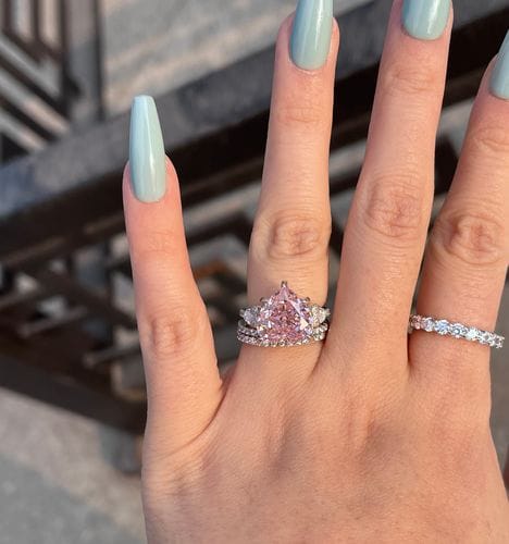 Customer photo review of S925 5.0Ct Heart Cut Royal Romantic Pink Stone Heart Cut Engagement Ring In Sterling Silver