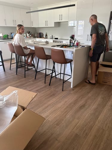 Customer photo review of Ezra Leatherette Kitchen Bar Stool in Rust