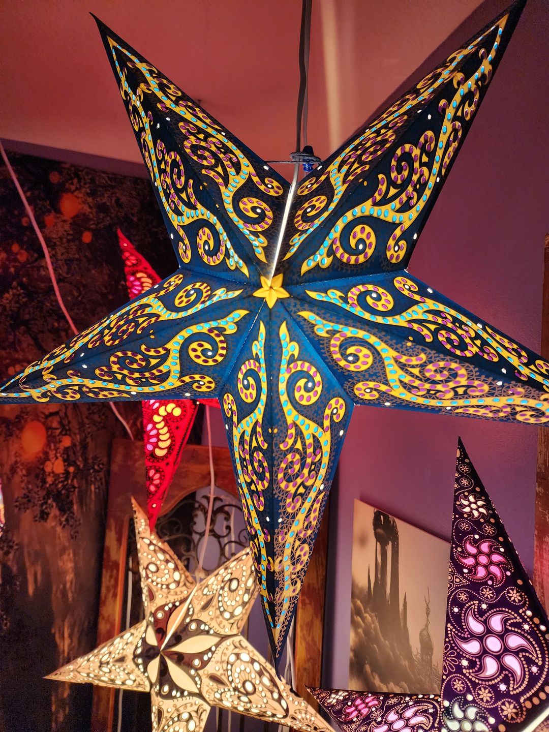 Customer photo review of 24" Blue Vines Paper Star Lantern, Hanging Wedding & Party Decoration