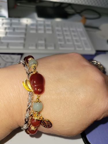 Customer photo review of Natural Hetian Green Jade & Red Agate Lucky Rabbit Bracelet