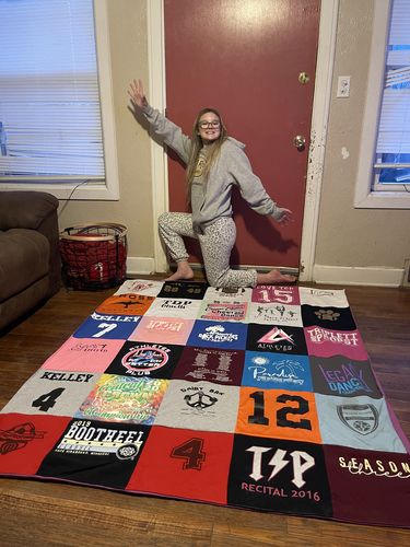 T-shirt quilt with dance, performing arts themes by Kristy from MO