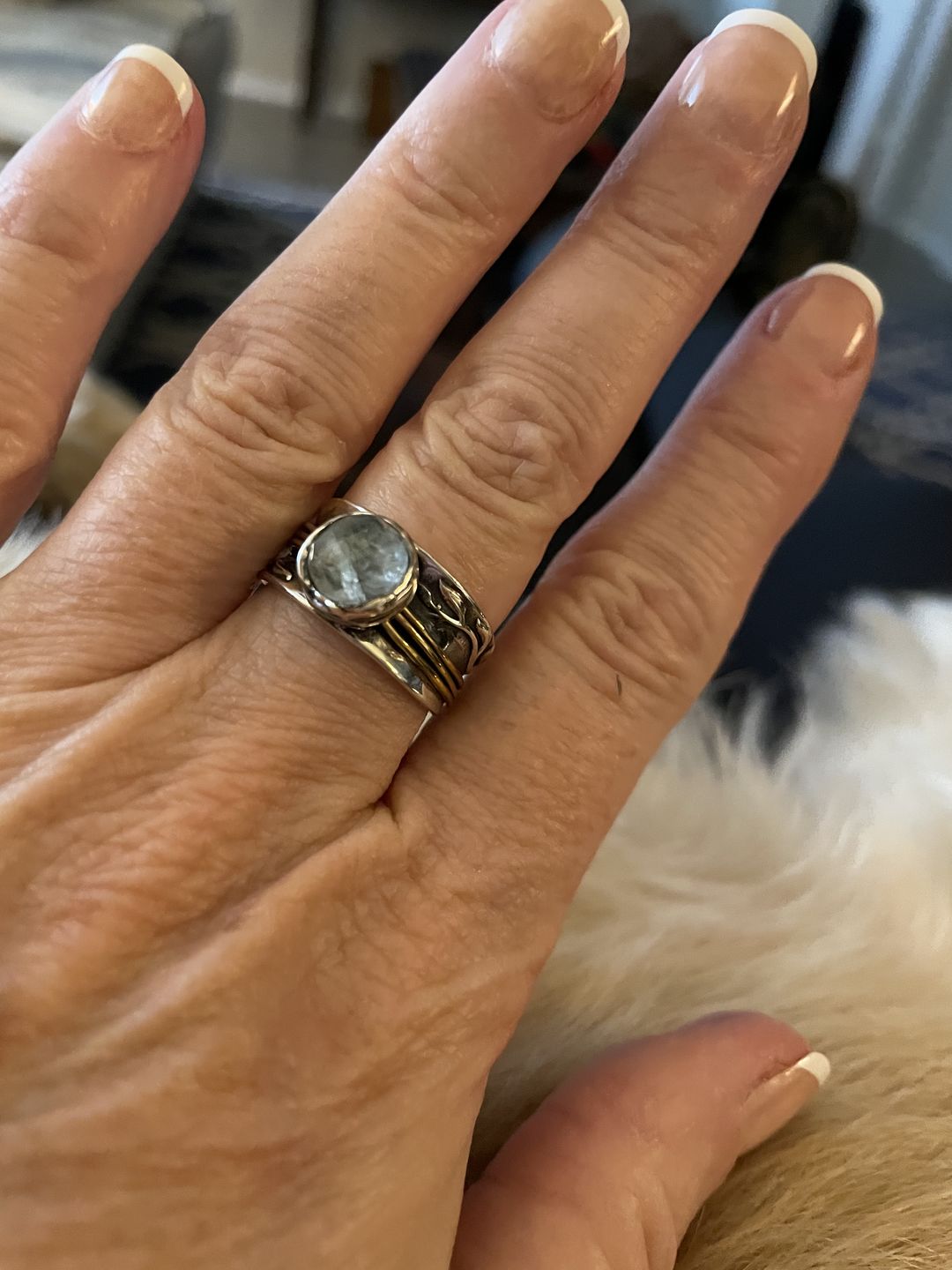 Customer photo review of Aquamarine Spinner Ring Inspired by Nature Sterling Silver