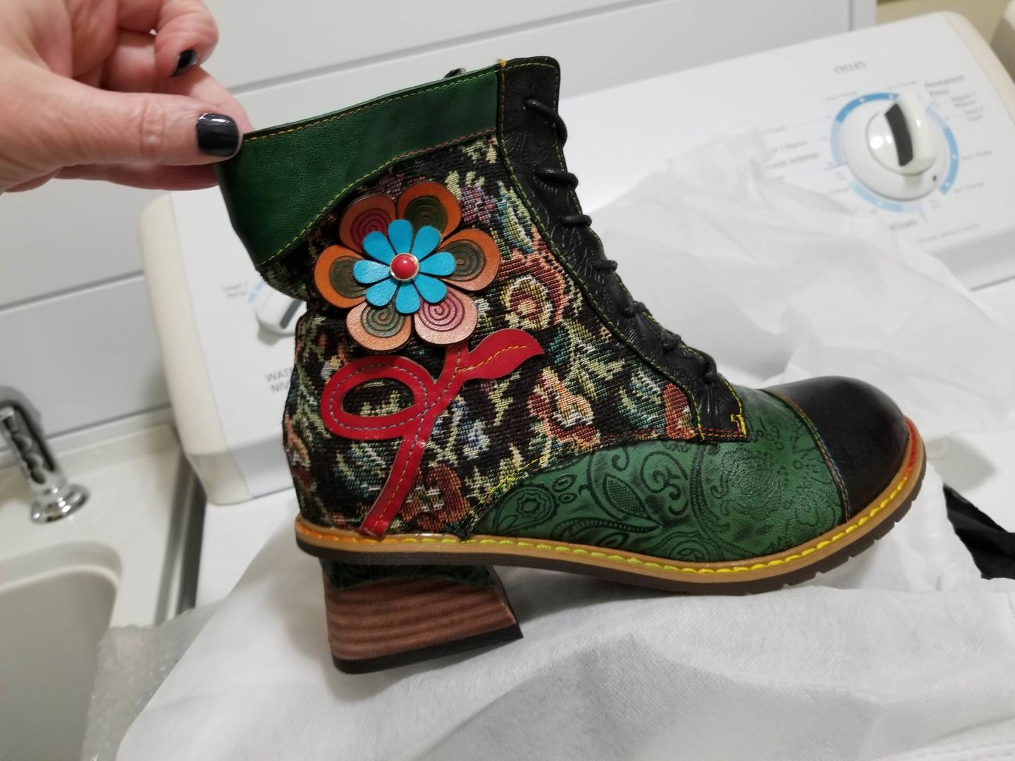 Customer photo review of Vintage Handmade Stunning Floral Ankle Boots