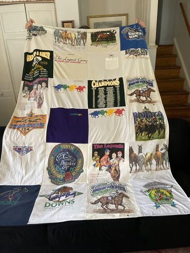 T-shirt quilt with horse racing, sports themes by Diane from DE
