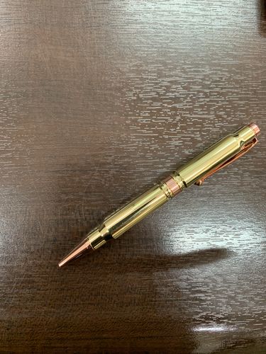 Customer photo review of .308 Real Bullet Authentic Brass Casing Refillable Twist Pen - Tactical Gift Box - Thin Blue Line