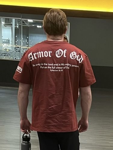 Customer photo review of Armor Of God Oversized Tee - Maroon