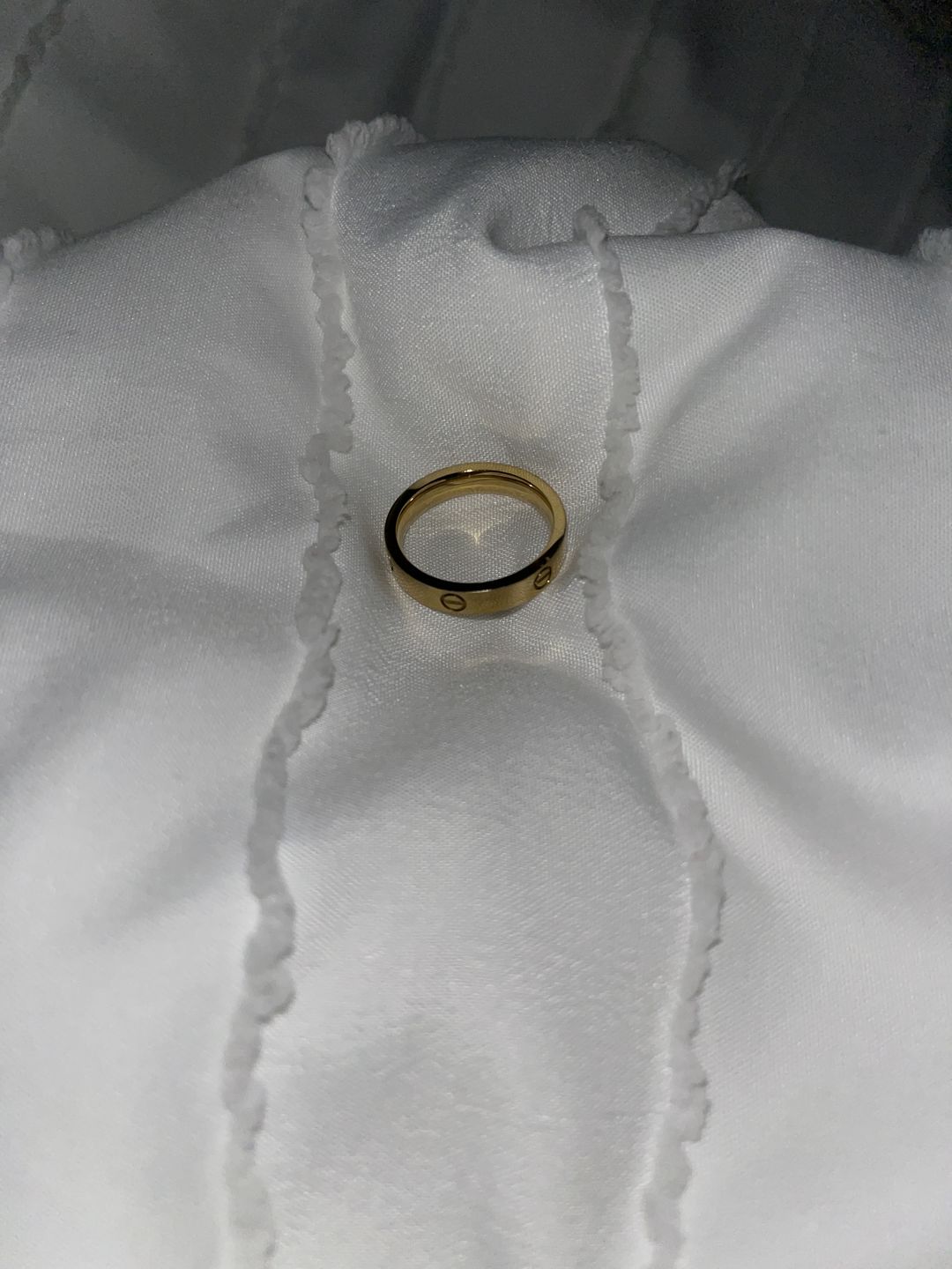 Customer photo review of Modern Promise Cartier Band Ring in Gold