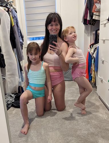 Customer photo review of The Lounger Top | Pink & White Stripes