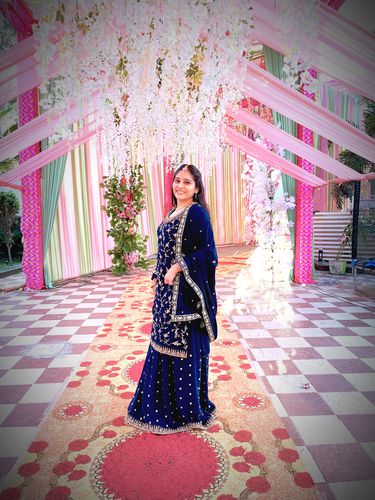 Customer photo review of Navy Blue Embroidered With Embellished Georgette Sharara Suit