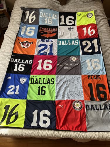 T-shirt quilt with soccer, sports themes by Michelle from PA