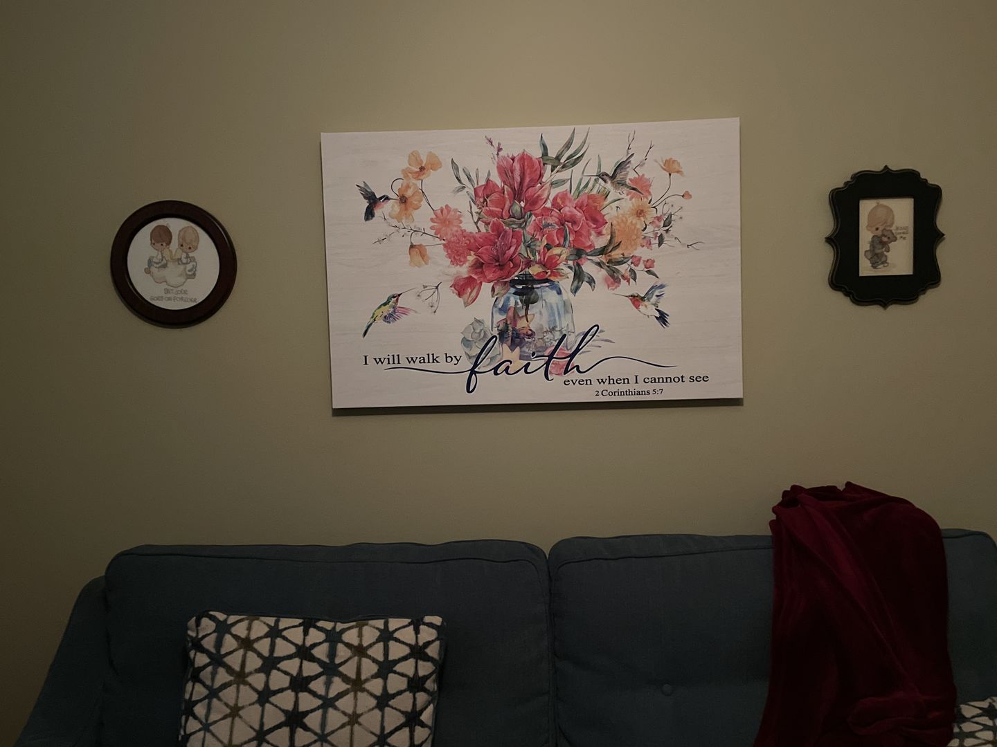Customer photo review of Hummingbird flowers, I will walk by faith even when I cannot see wall art canvas
