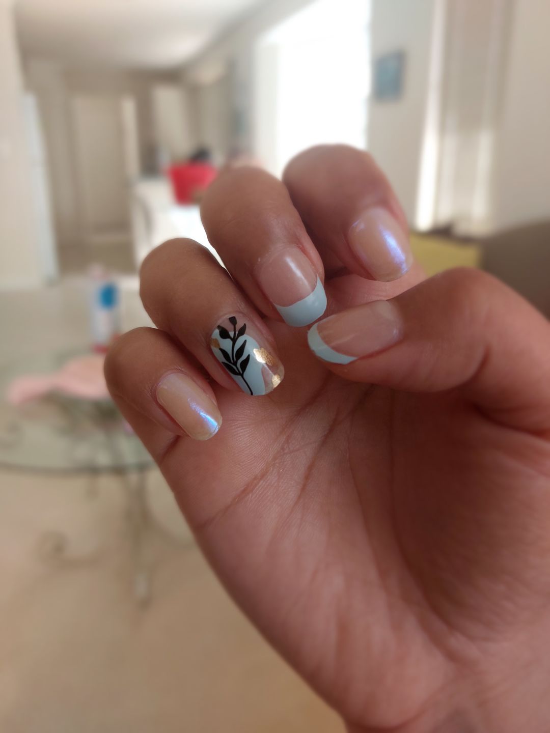 Customer photo review of NEW Blue Floral Daze DIY Semicured Gel Nail Sticker Kit