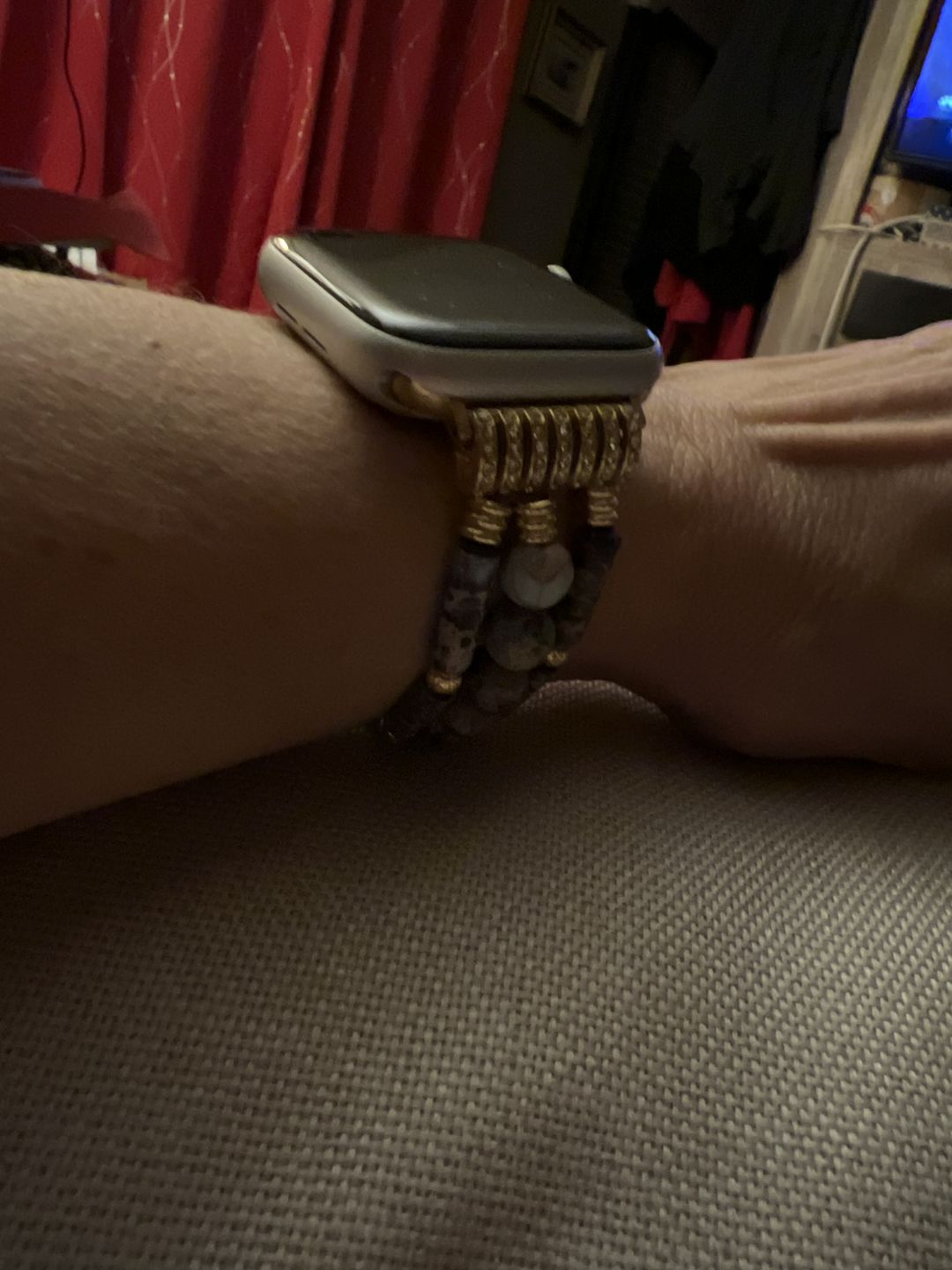 Customer photo review of Periwinkle Jasper Stretch Apple Watch Strap