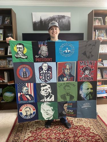 T-shirt quilt with american history, presidential politics themes by Erin from NC