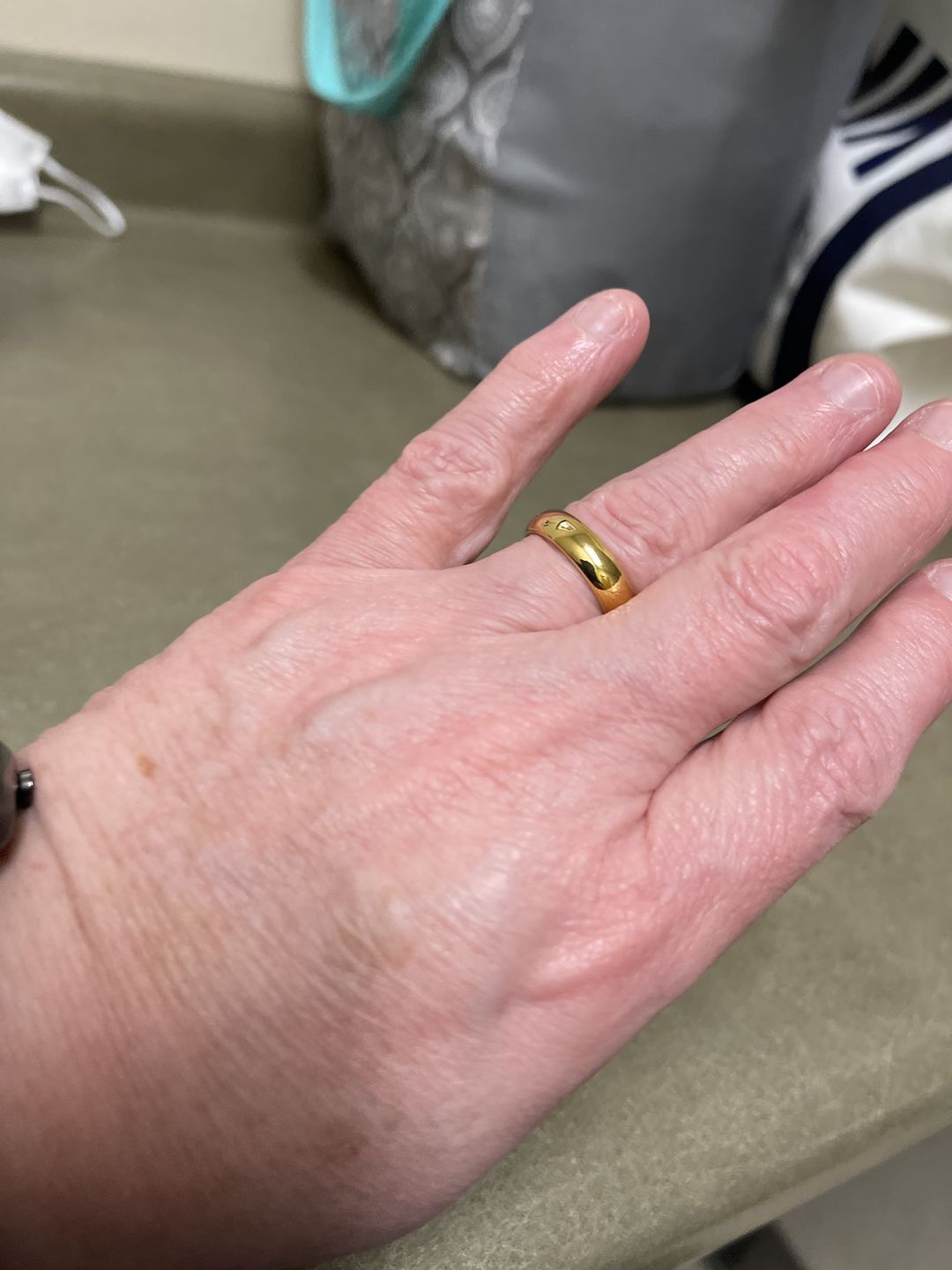 Customer photo review of 5mm - 14k Yellow Gold Tungsten Wedding Band, High Polish Dome Shape, Anniversary Ring