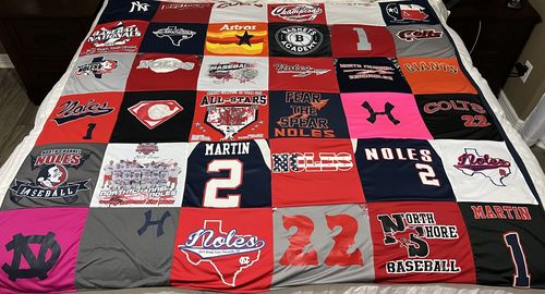 T-shirt quilt featuring noles baseball team, colts baseball team by Serena from TX