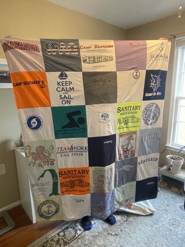 T-shirt quilt with sailing, camping themes by Lauren from GA