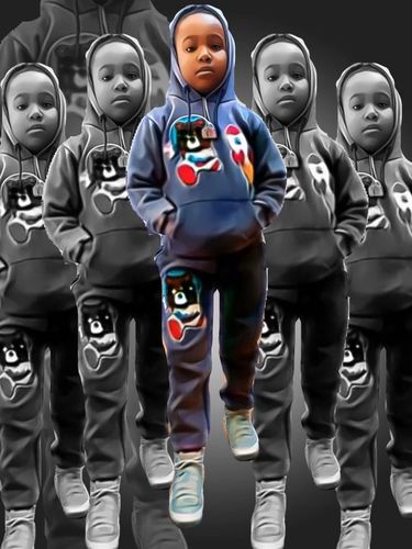 Customer photo review of Kids Space Teddy RAW Drip White Chenille Hoodie and Jogger Set