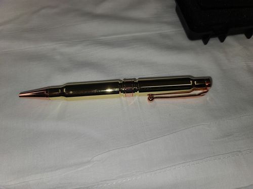 Customer photo review of .308 Real Bullet Authentic Brass Casing Refillable Twist Pen - Tactical Gift Box - Polished Brass