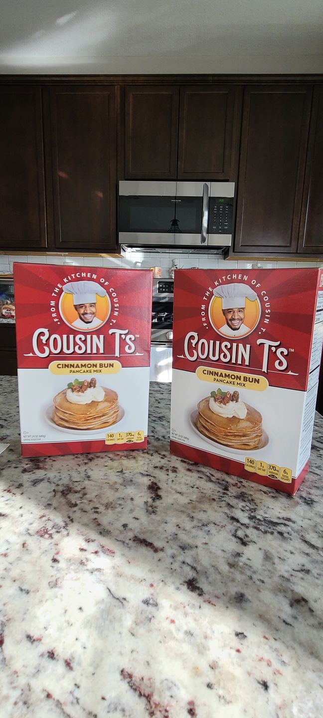 Customer photo review of Cousin T's Cinnamon Bun Gourmet Pancake Mix (2 Pack)