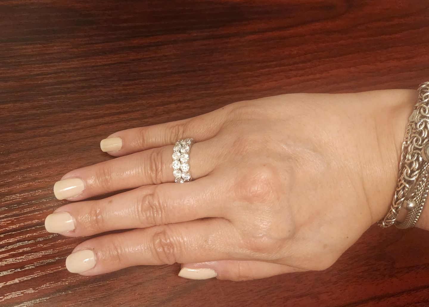Customer photo review of Round Sona Diamond Sterling Silver Wedding Band Eternity Ring