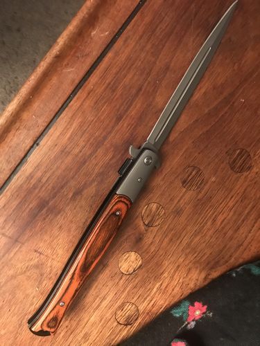 Customer photo review of TAC FORCE 13" Spring Assisted Open STILETTO HARDWOOD Pocket Knife