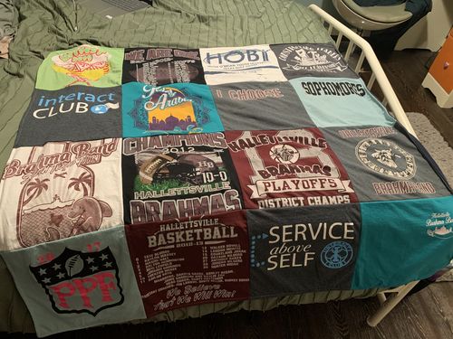 T-shirt quilt featuring hallettsville brahmas basketball by Carol from TX