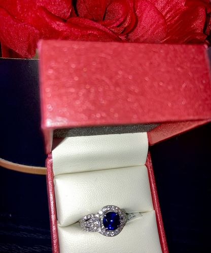 Customer photo review of 3-Stone Woven Simulated Blue Sapphire CZ Ring in Sterling Silver