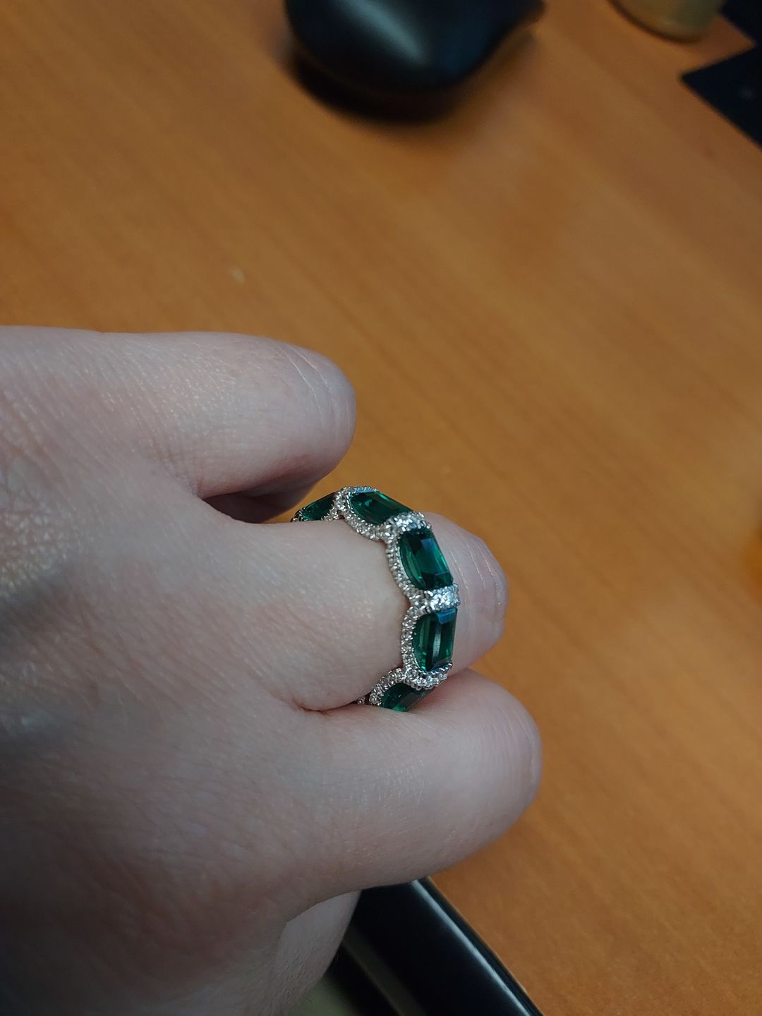 Customer photo review of Lab Created Emerald Eternity Sterling Silver Band Ring