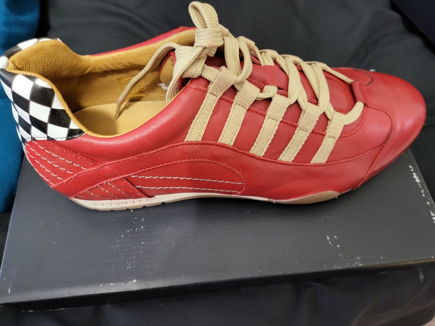 Customer photo review of Men's Racing Sneaker in Corsa Rosso (Red and Sand)