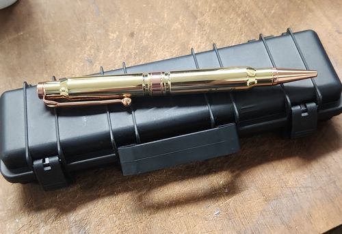 Customer photo review of .308 Real Bullet Authentic Brass Casing Refillable Twist Pen - Tactical Gift Box - Polished Brass
