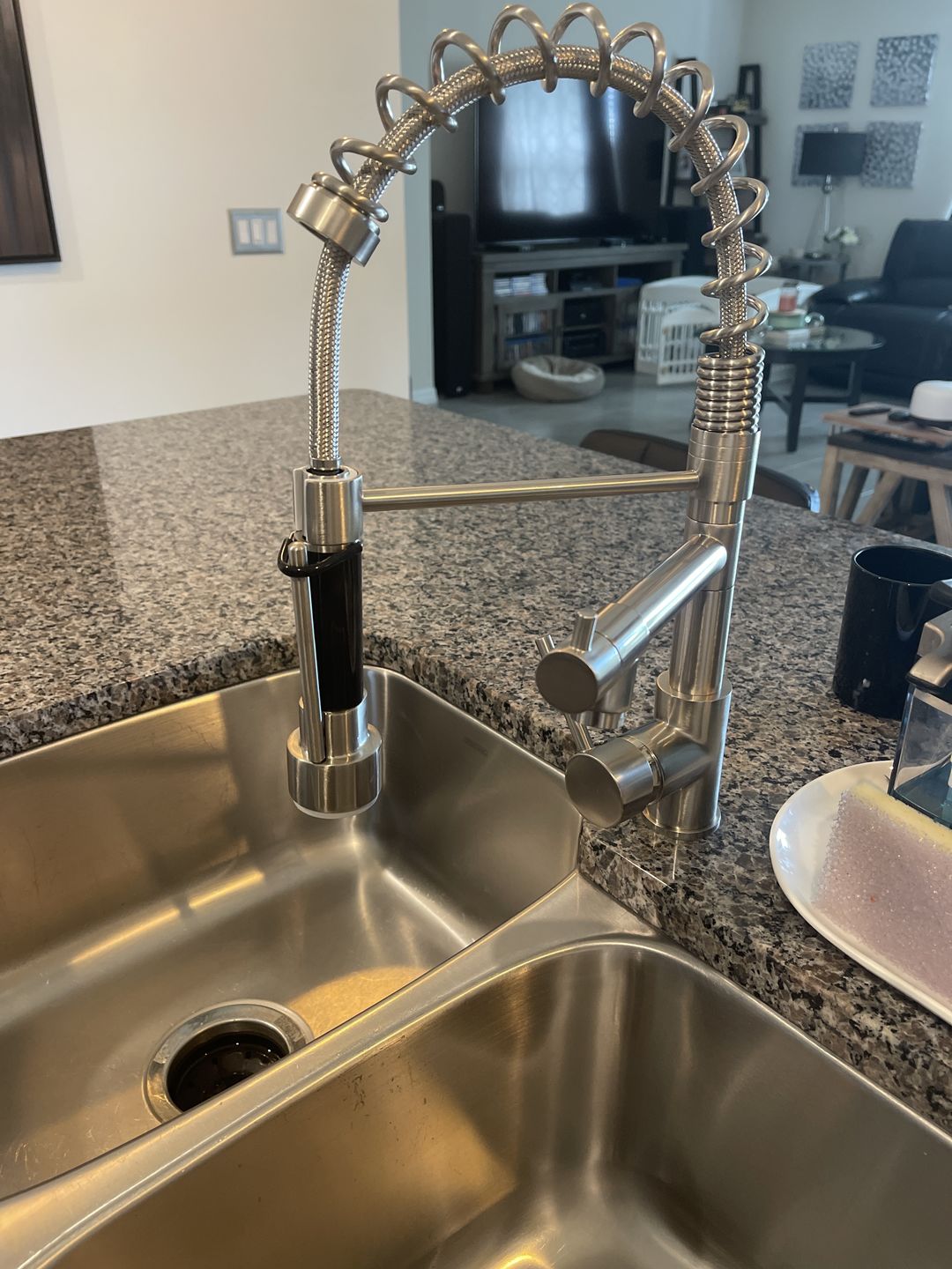 Customer photo review of Spiro Single-Hole Dual Handle Kitchen Faucet with Pull-Down Spring Spout