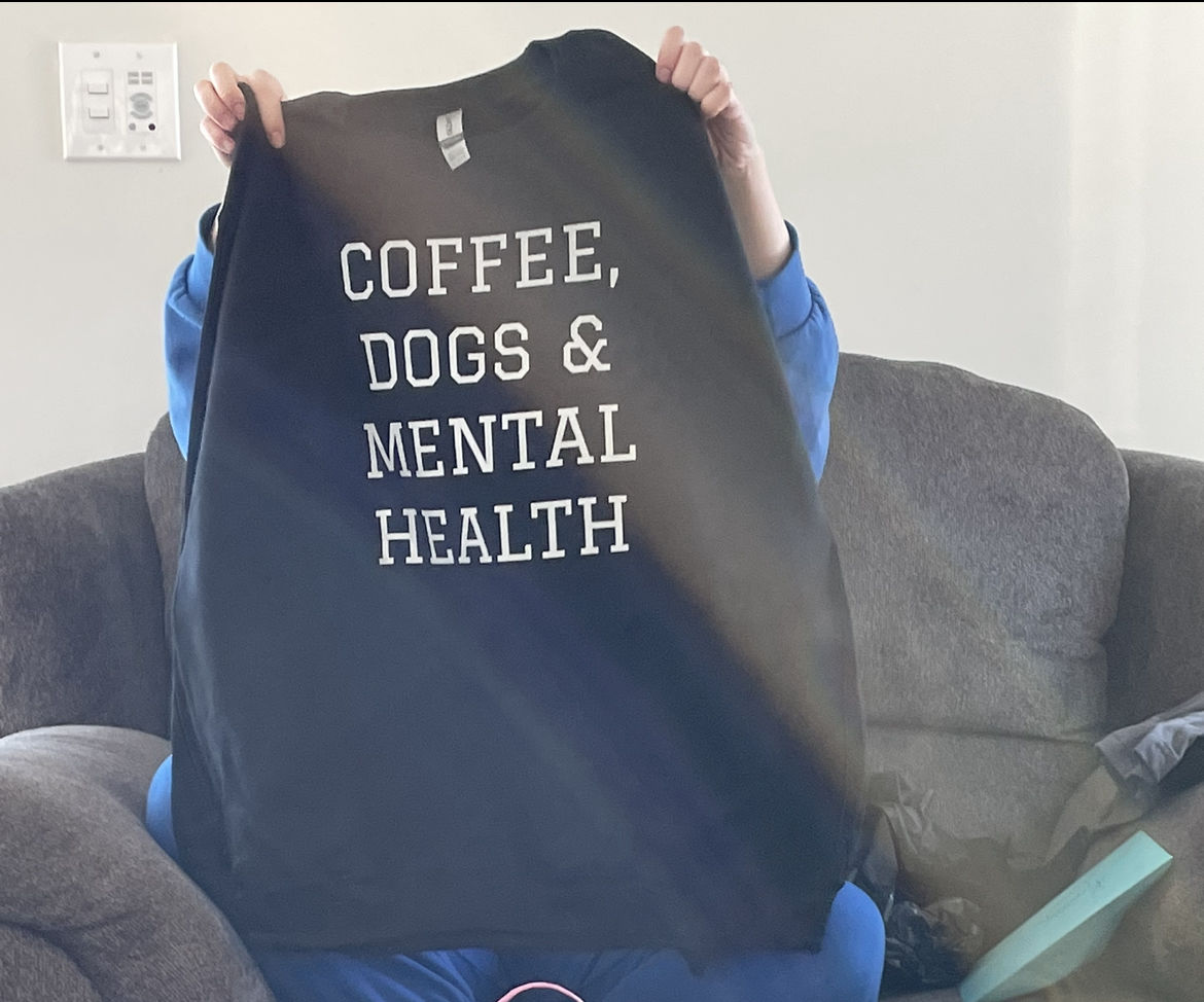 Customer photo review of Coffee, Dogs & Mental Health Sweatshirt