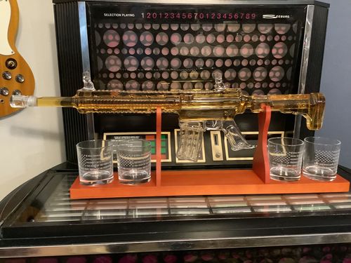 Customer photo review of AR-15 Glass Decanter with 2nd Amendment Whiskey Glasses